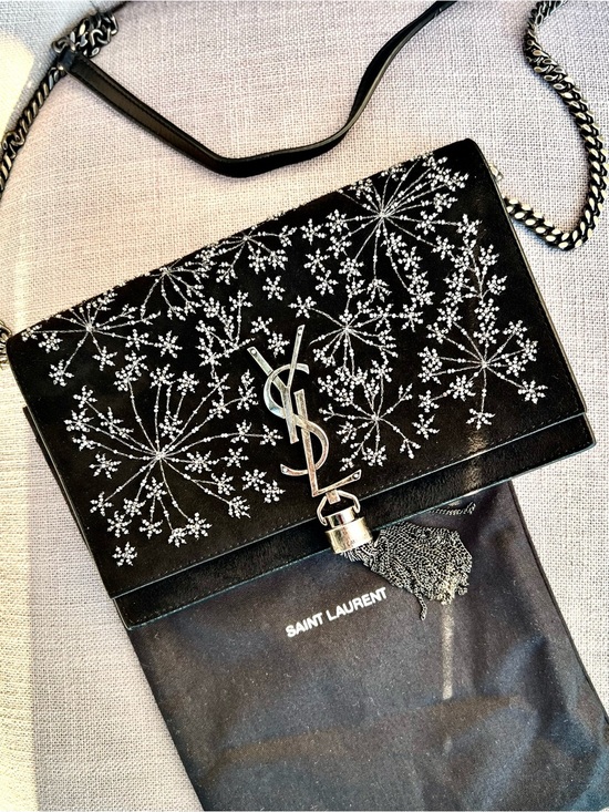 Saint Laurent Handbags - Rare San Laurent Embroidered Suede Tassel Wallet On Chain Bag YSL